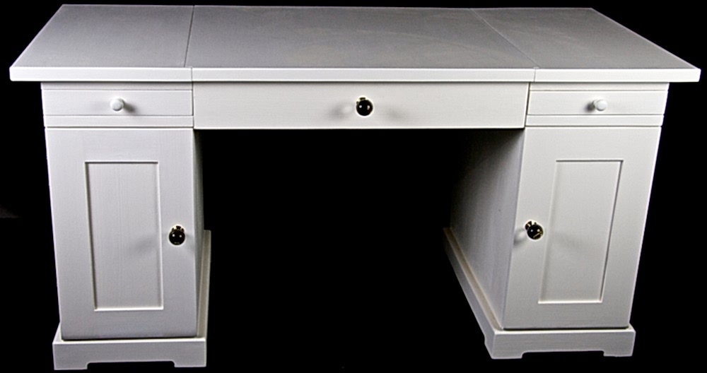 Handmade Bespoke Architects White Painted Pedestal Desk with architects drawing board underlighting