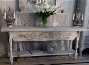 6 Foot Handmade Bespoke Antique PIne Grey Wash Lime Wash Painted Server Console Table