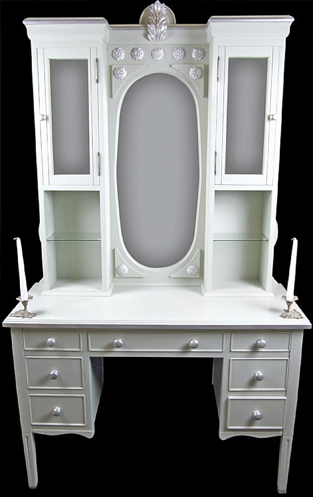 Bespoke Handmade Grey Mirror Silver Gilt Dressing Table