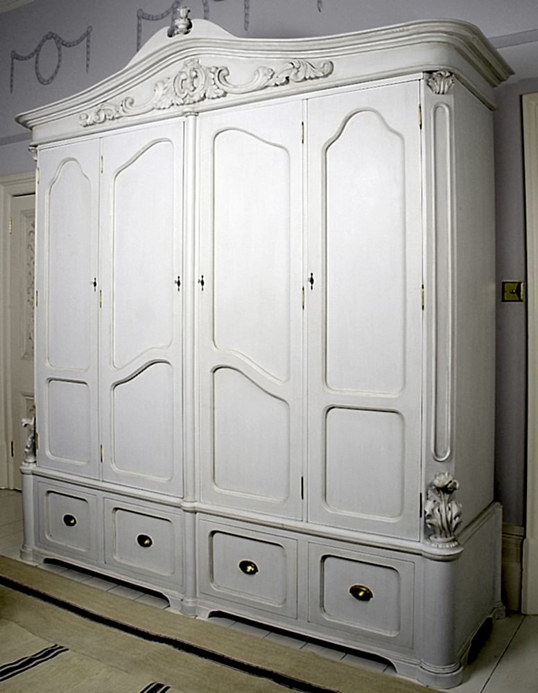 Handmade Bespoke 4 Door Carved Gustavian Armoire