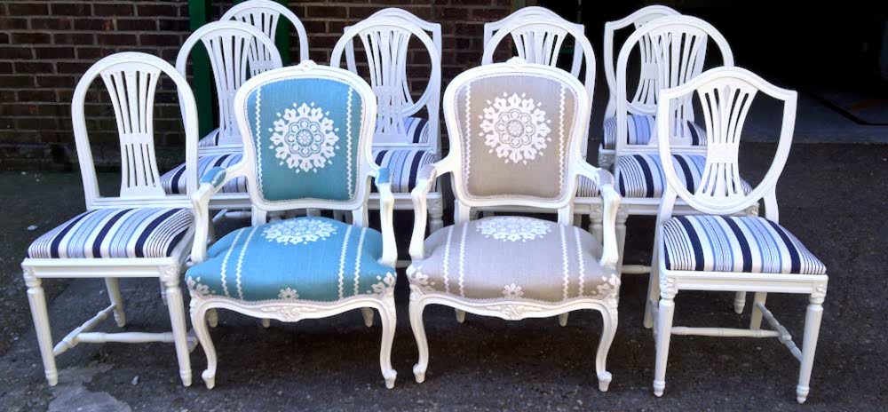 We specialise in mixed sets of Gustavian Chairs repainted