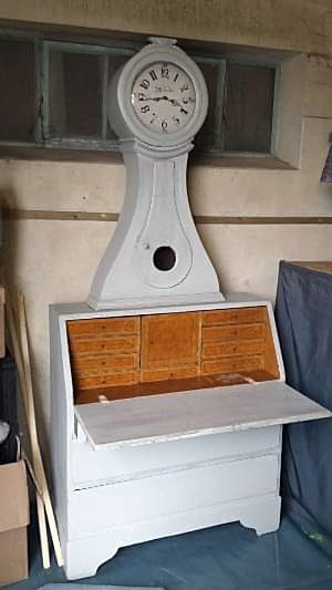 1800s Mora Clock Secretaire Desk