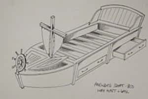 BED 63 Childrens boat bed with storage and sail