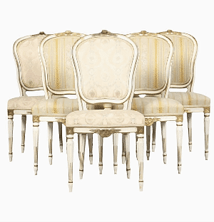 6 gustavian padded back dining chairs early 1900s