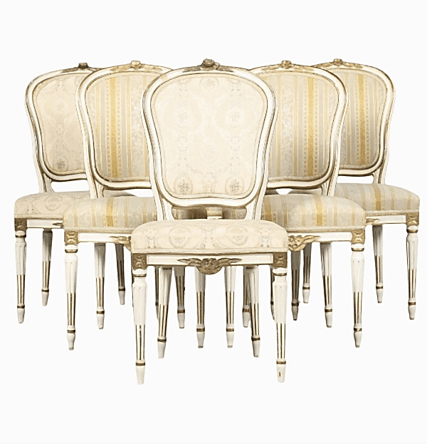 6 gustavian padded back dining chairs early 1900s
