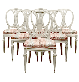 6 gustavian roundback dining chairs