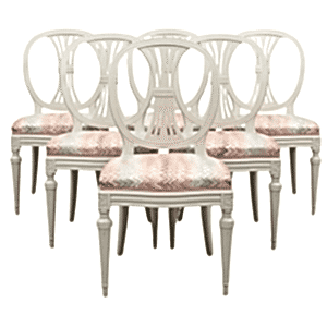 6 gustavian roundback dining chairs